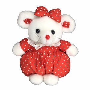 Vtg Red/White Heart Love Puffy Mouse Plush Stuffed Animal Toy Whimsical, Kidcore